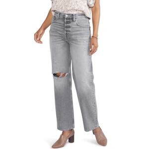 Etica Tyler Vintage Straight High Waist Distressed Jeans Size 26 Grey Button Fly